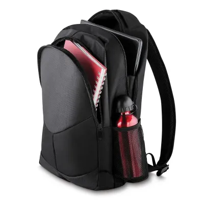 Mochila poliéster para notebook com detalhes em nylon e neoprene. Possui compartimento grande com bolso interno, compartimento médio, dois bolsos laterais de rede - 2005738