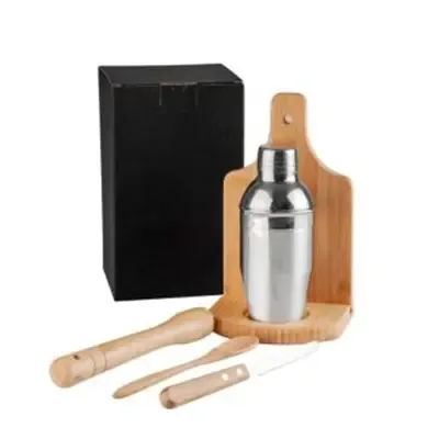 Kit Para Caipirinha Em Bambu Ibiza Com Coqueteleira 6 Pçs