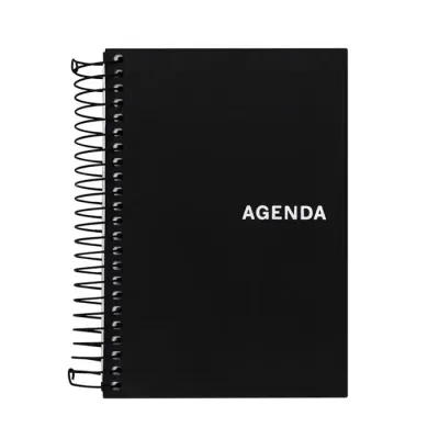 Agenda 2025 com capa emborrachada e wire-o metálico.