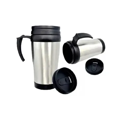 Caneca de viagem térmica de aço inox e PP