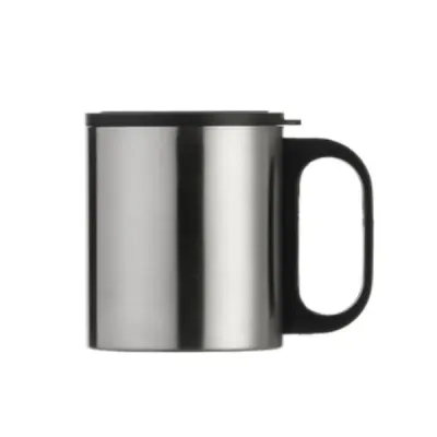 Caneca de inox 180ml com cabo e tampa em plástico