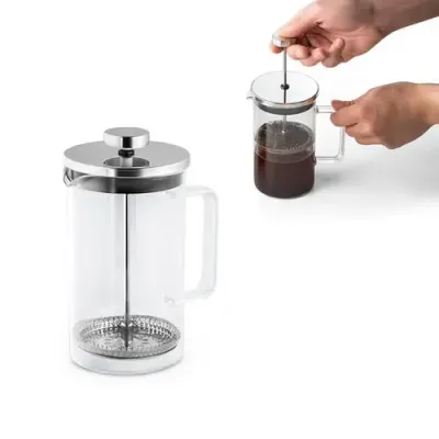 Cafeteira em vidro borosilicato com detalhes em aço inox