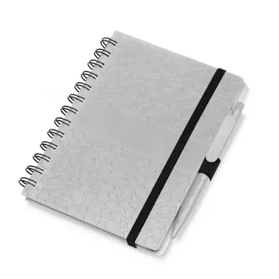 Caderno de Anotações em plástico ABS, com wire-o metálico e suporte para caneta