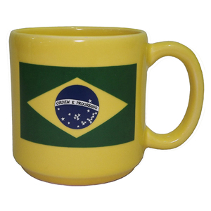 Caneca R9 amarela com bandeira brasileira, 360 ml.